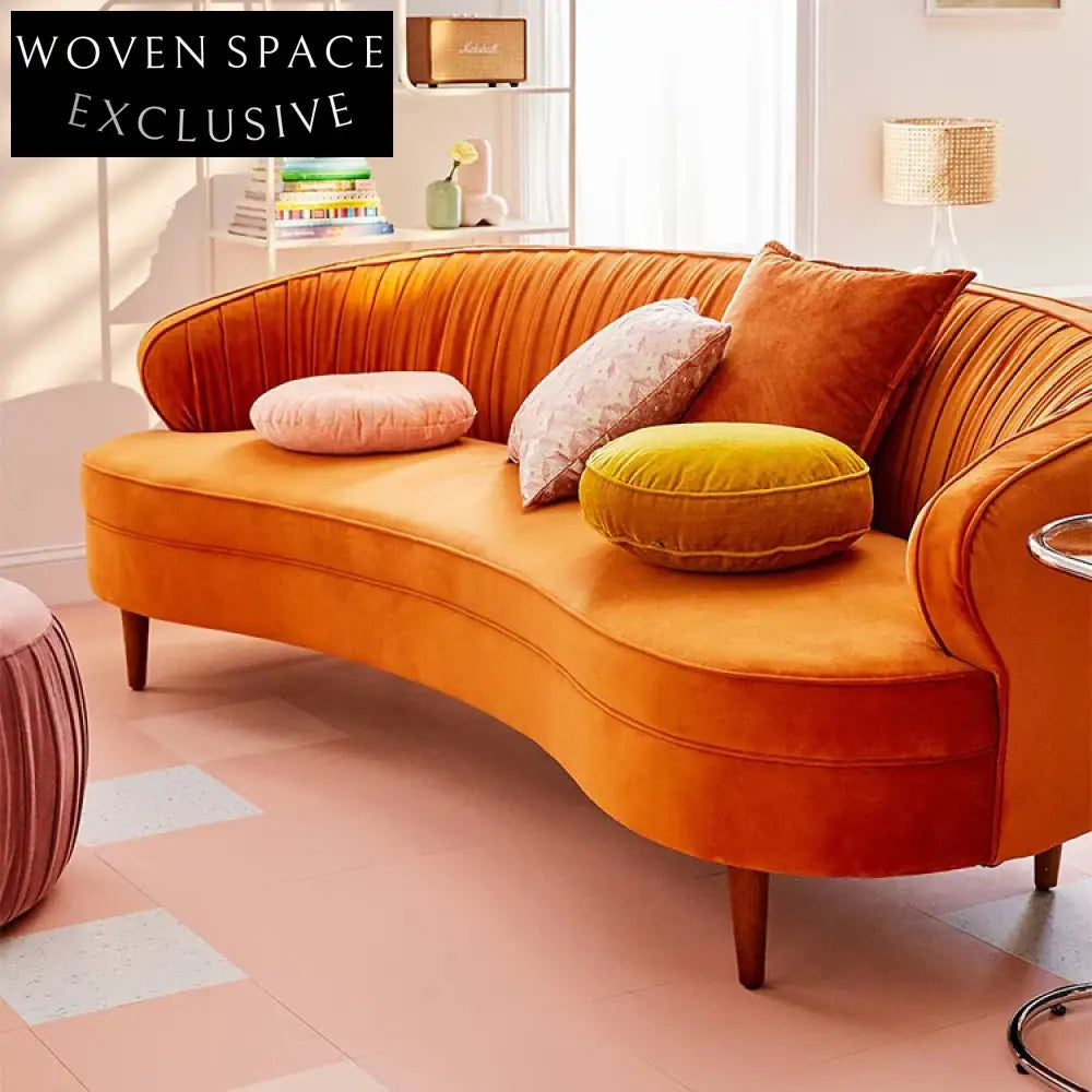 Modern French Velvet Chesterfield Sofa, Elegant Three-Seater Curved Living Room Couch