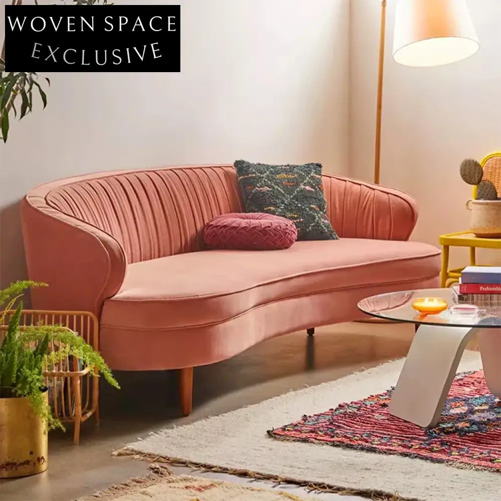 Modern French Velvet Chesterfield Sofa, Elegant Three-Seater Curved Living Room Couch