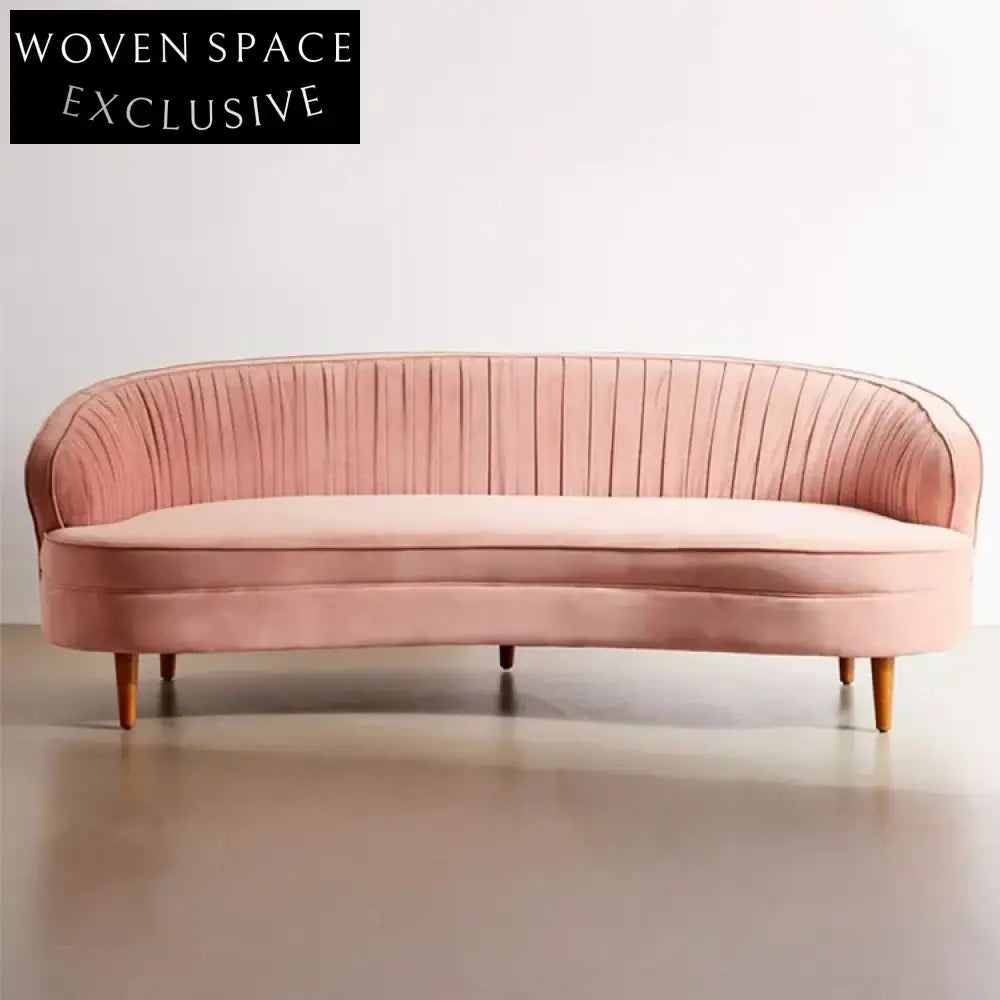 Modern French Velvet Chesterfield Sofa, Elegant Three-Seater Curved Living Room Couch