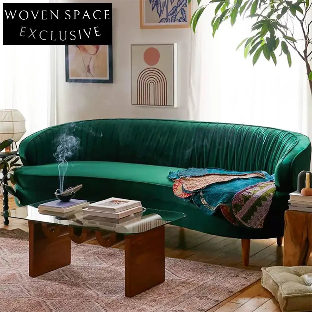 Modern French Velvet Chesterfield Sofa, Elegant Three-Seater Curved Living Room Couch