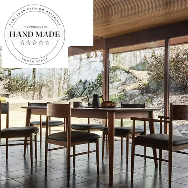 Modern French Vintage Oak Black Leather Upholstered Banquet Dining Chair