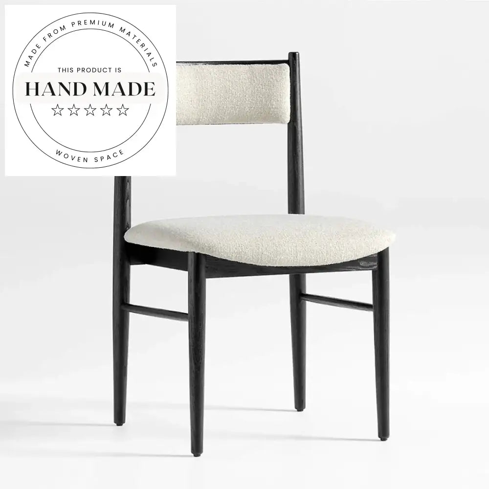 Modern French Vintage Oak Black Leather Upholstered Banquet Dining Chair