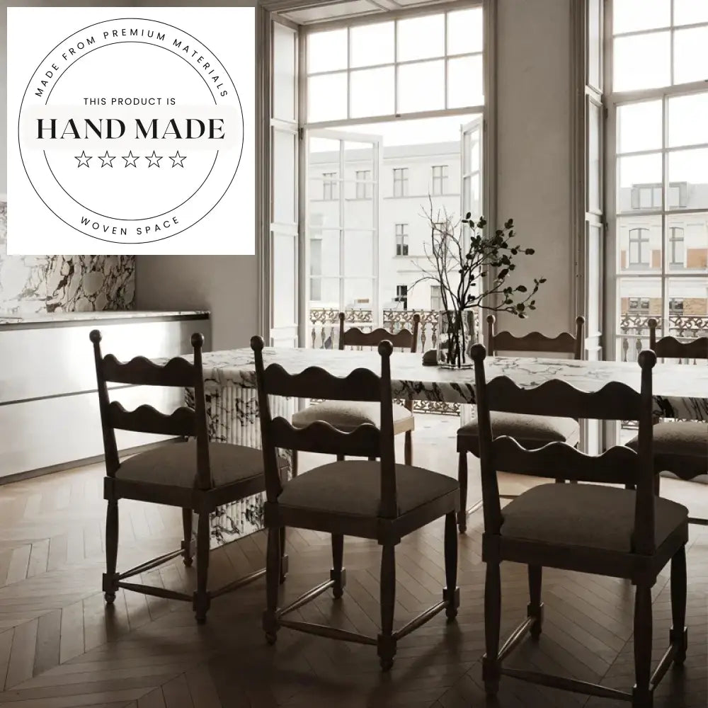 Modern French Vintage Solid Oak Wood High Backrest Dining Chair