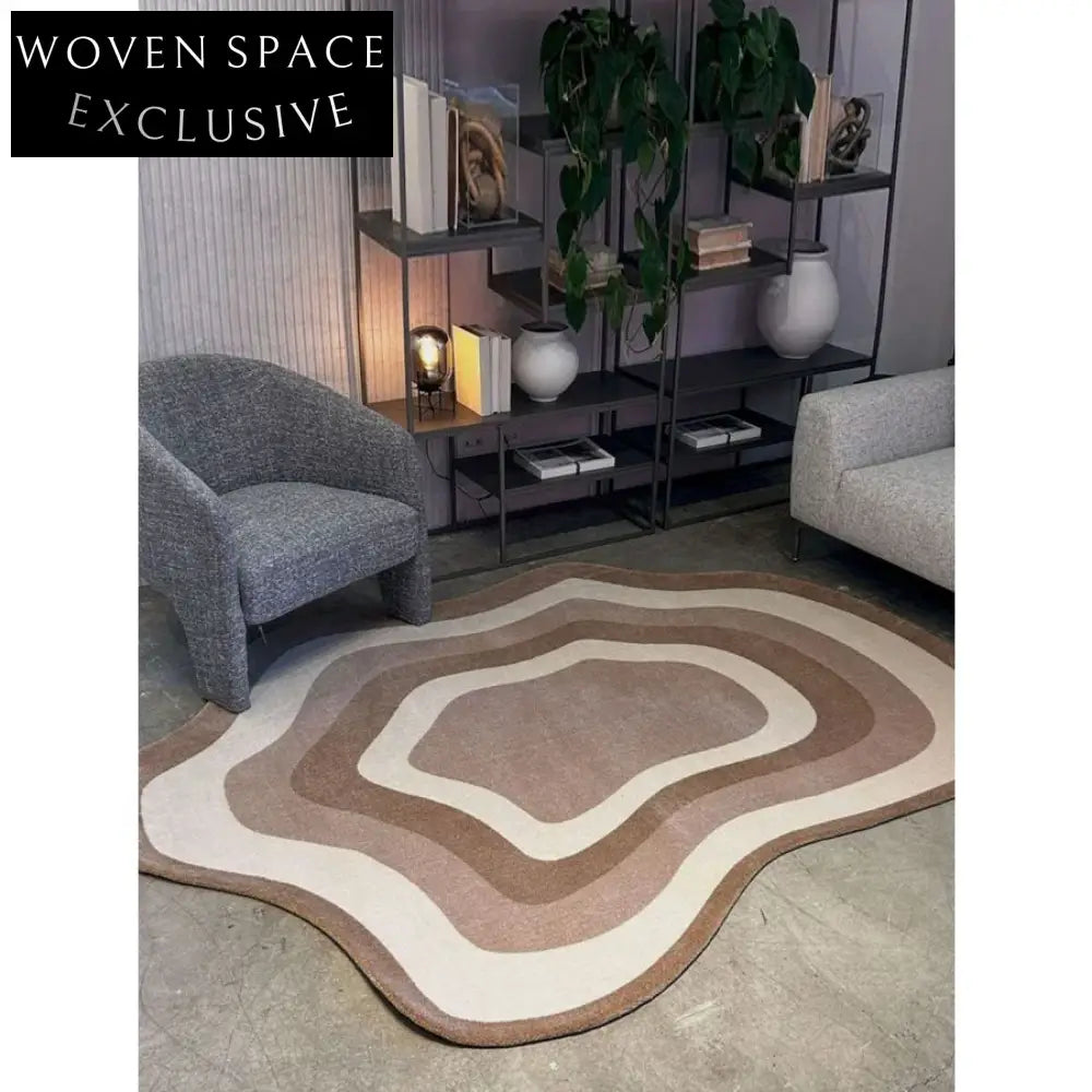 Modern French Vintage Striped Irregular Cream Hand-Tufted Area Rug