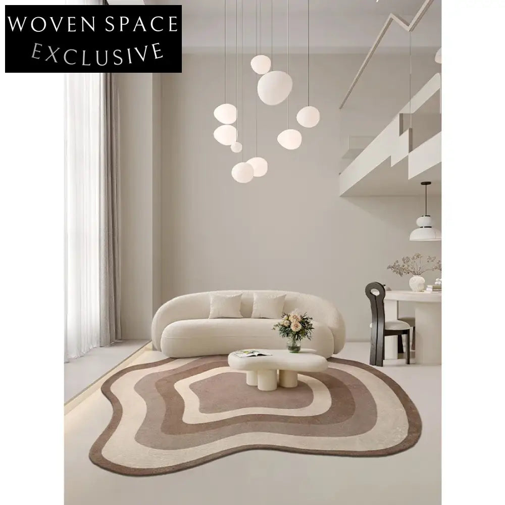 Modern French Vintage Striped Irregular Cream Hand-Tufted Area Rug