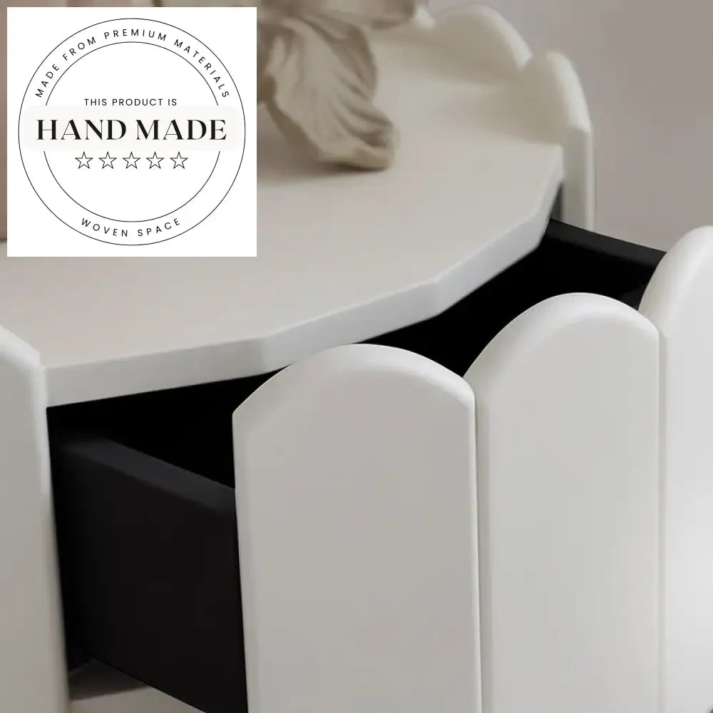 Modern French White Wooden Nightstand with Mirrored Drawer Bedside Table