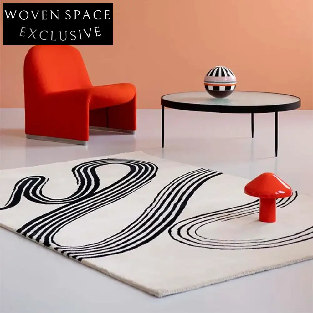 Modern Geometric Line Hand-Tufted Polyester Area Rug for Living Room Bedroom