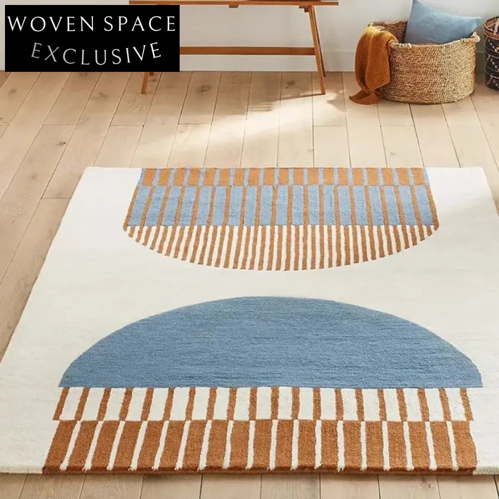 Modern Geometric Pattern Hand-Woven Polyester Area Rug for Living Room Comfort