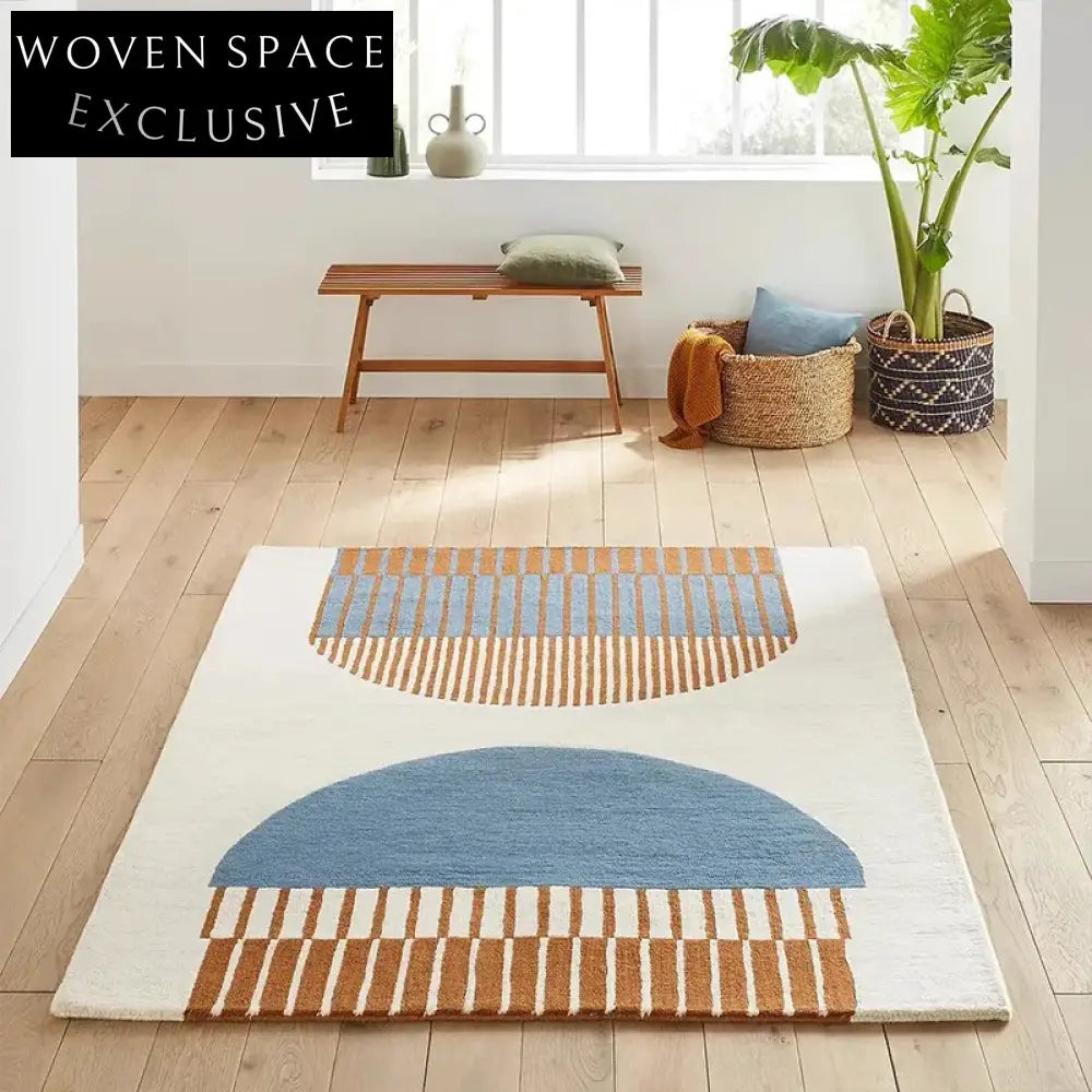 Modern Geometric Pattern Hand-Woven Polyester Area Rug for Living Room Comfort