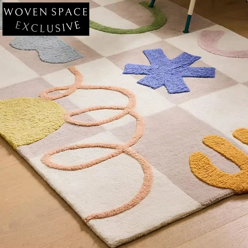 Modern Geometric Pattern Polyester Handmade Area Rug for Living Room Decor