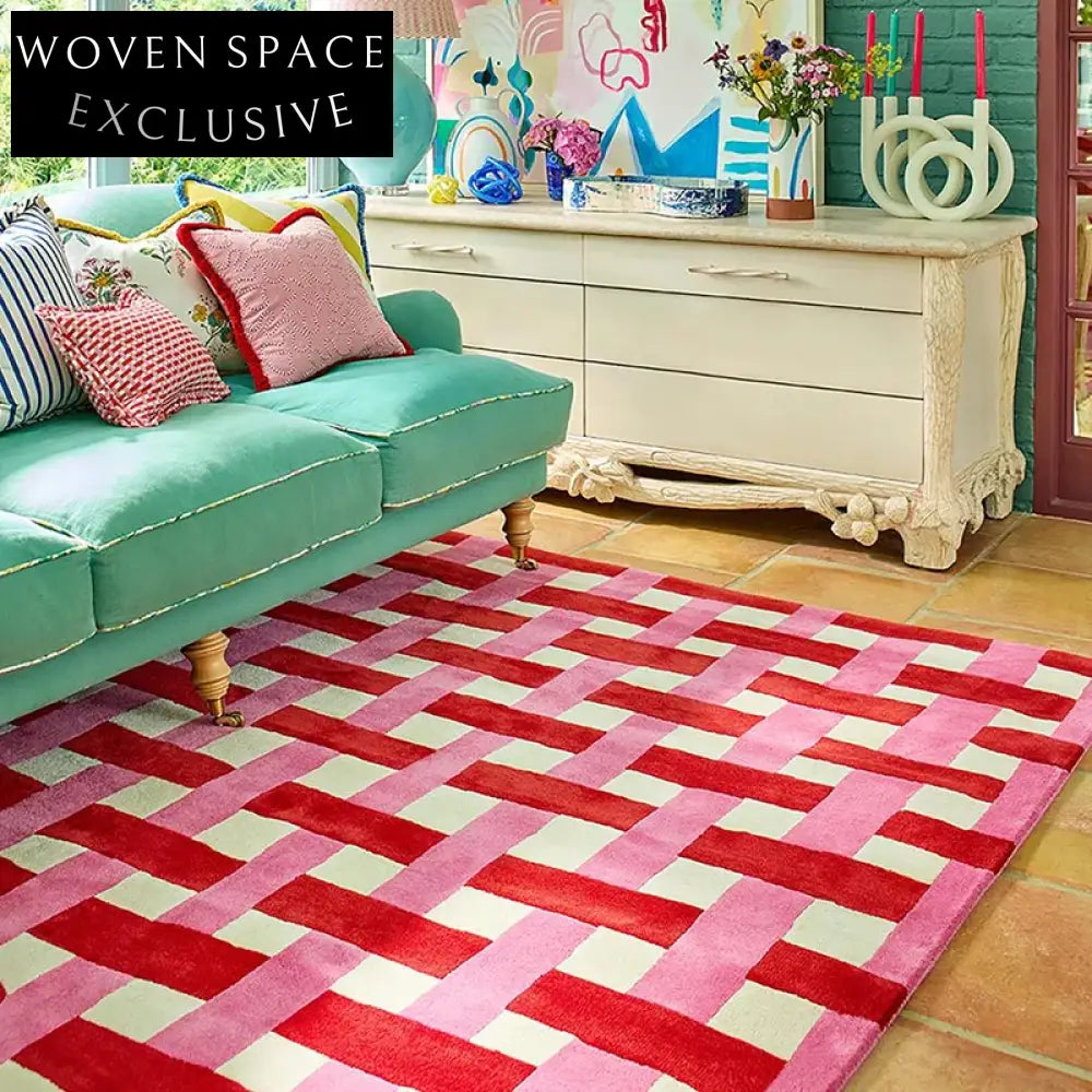 Modern Geometric Pattern Red Polyester Luxury Area Rug for Living Room