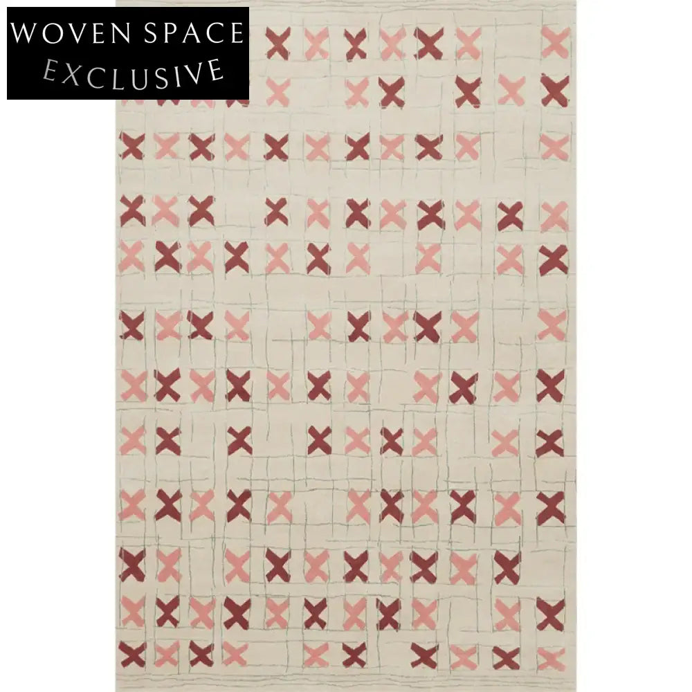 Modern Geometric Pink Polyester Area Rug for Living Room & Bedroom Floor