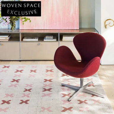 Modern Geometric Pink Polyester Area Rug for Living Room & Bedroom Floor