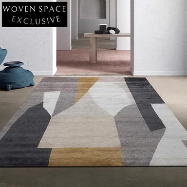 Modern Geometric Polyester Area Rug, Hand-Tufted Custom Design for Living Room Decor