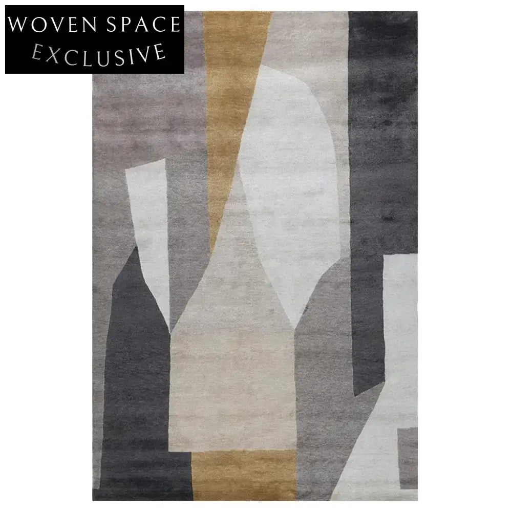 Modern Geometric Polyester Area Rug, Hand-Tufted Custom Design for Living Room Decor