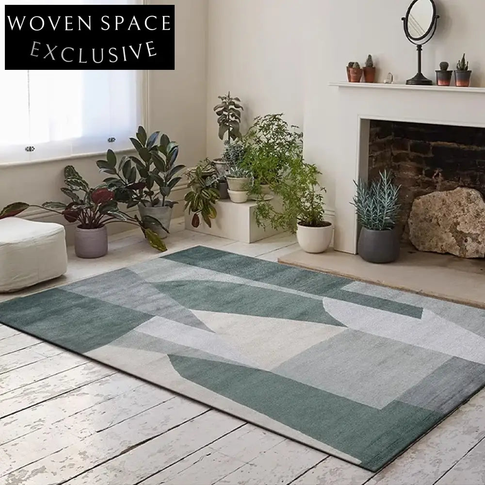 Modern Geometric Polyester Area Rug, Hand-Tufted Custom Design for Living Room Decor
