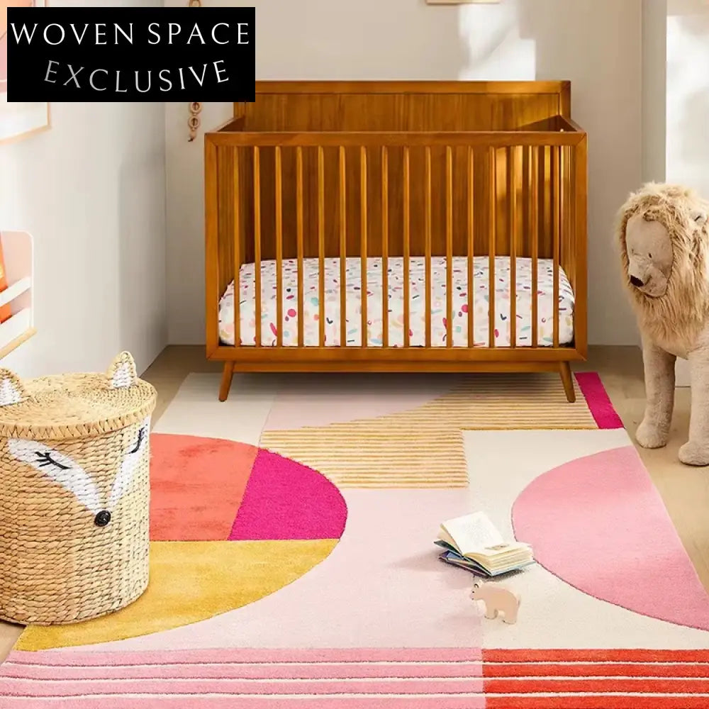 Modern Geometric Princess Kids Room Carpet for Reading Nook, Machine-Made Rug