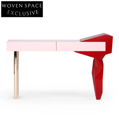 Modern Geometric Solid Wood Metal Entryway Console Table for Study & Bedroom