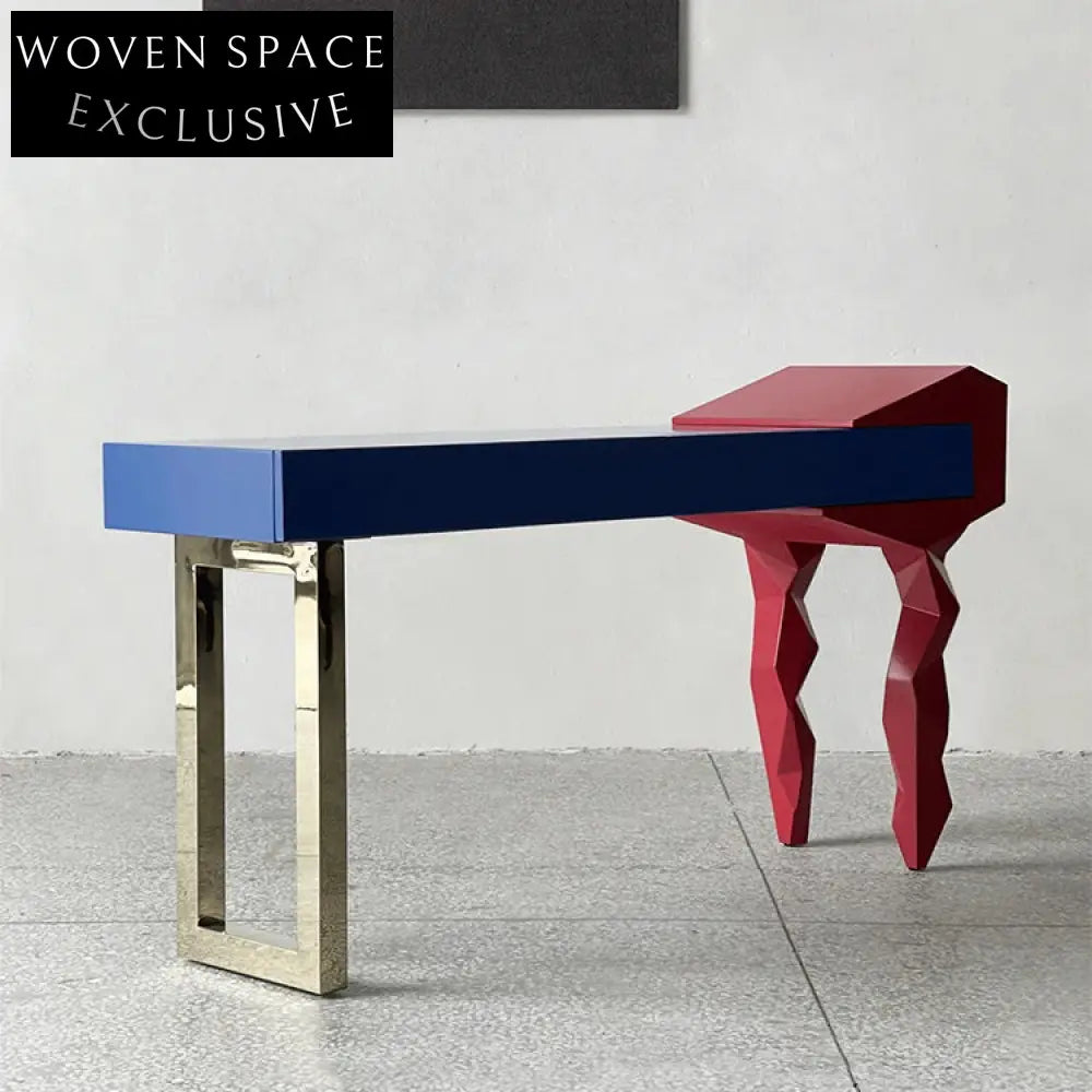 Modern Geometric Solid Wood Metal Entryway Console Table for Study & Bedroom