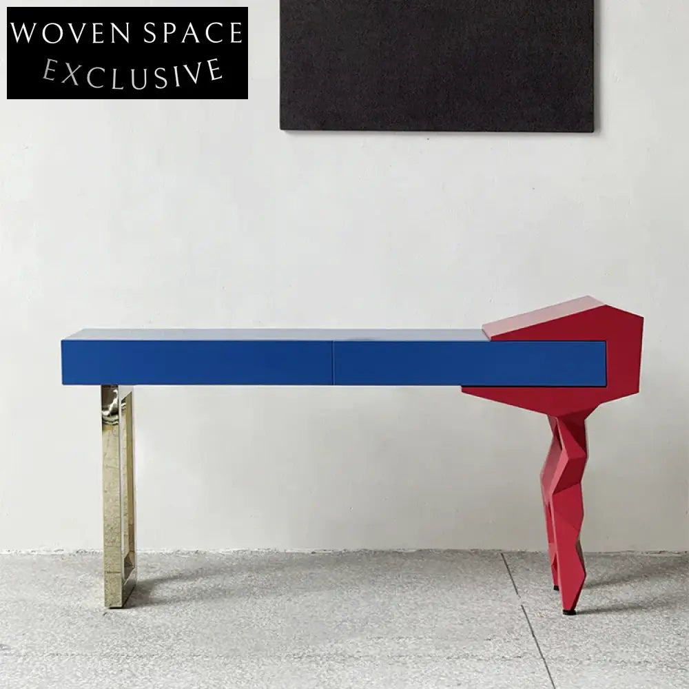 Modern Geometric Solid Wood Metal Entryway Console Table for Study & Bedroom
