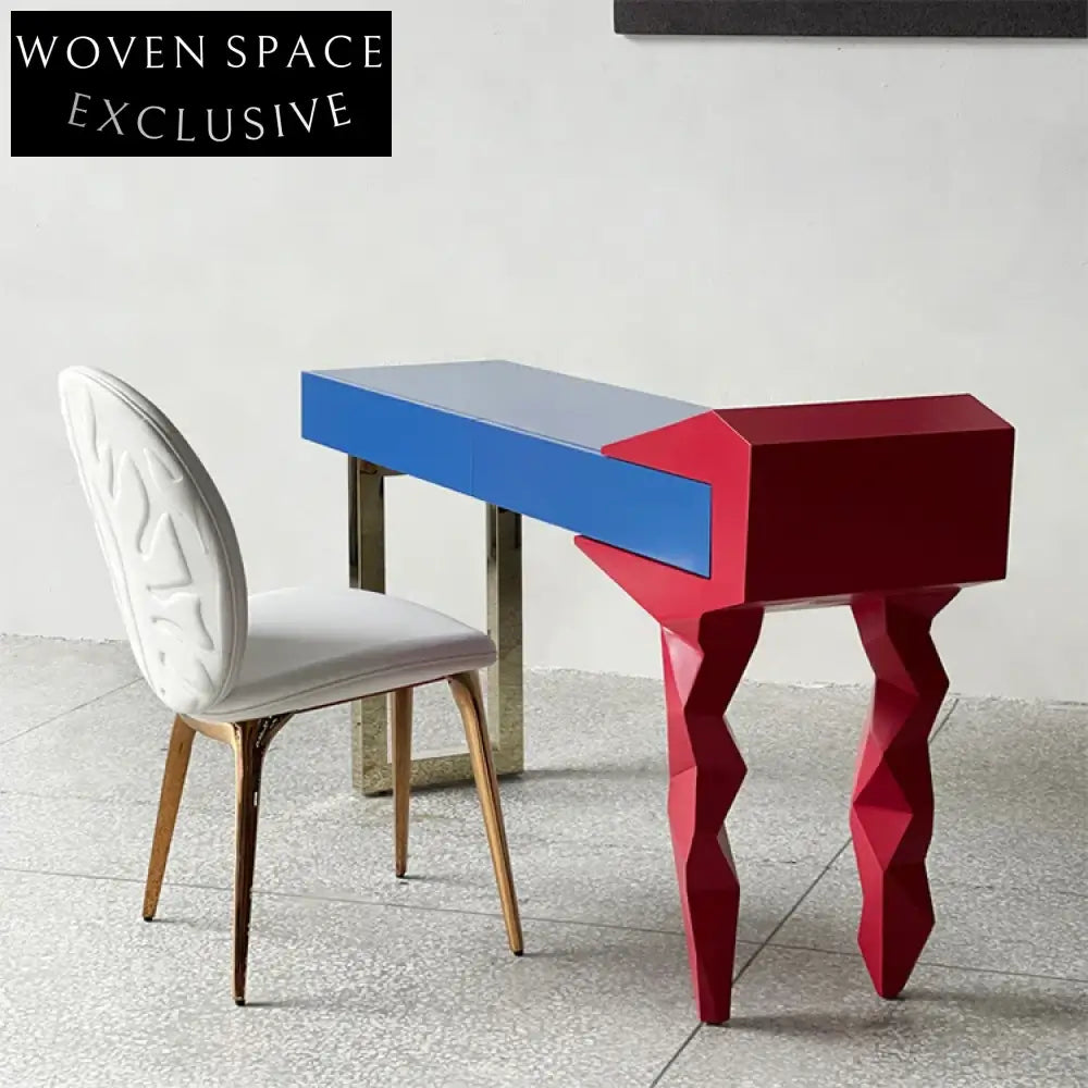 Modern Geometric Solid Wood Metal Entryway Console Table for Study & Bedroom