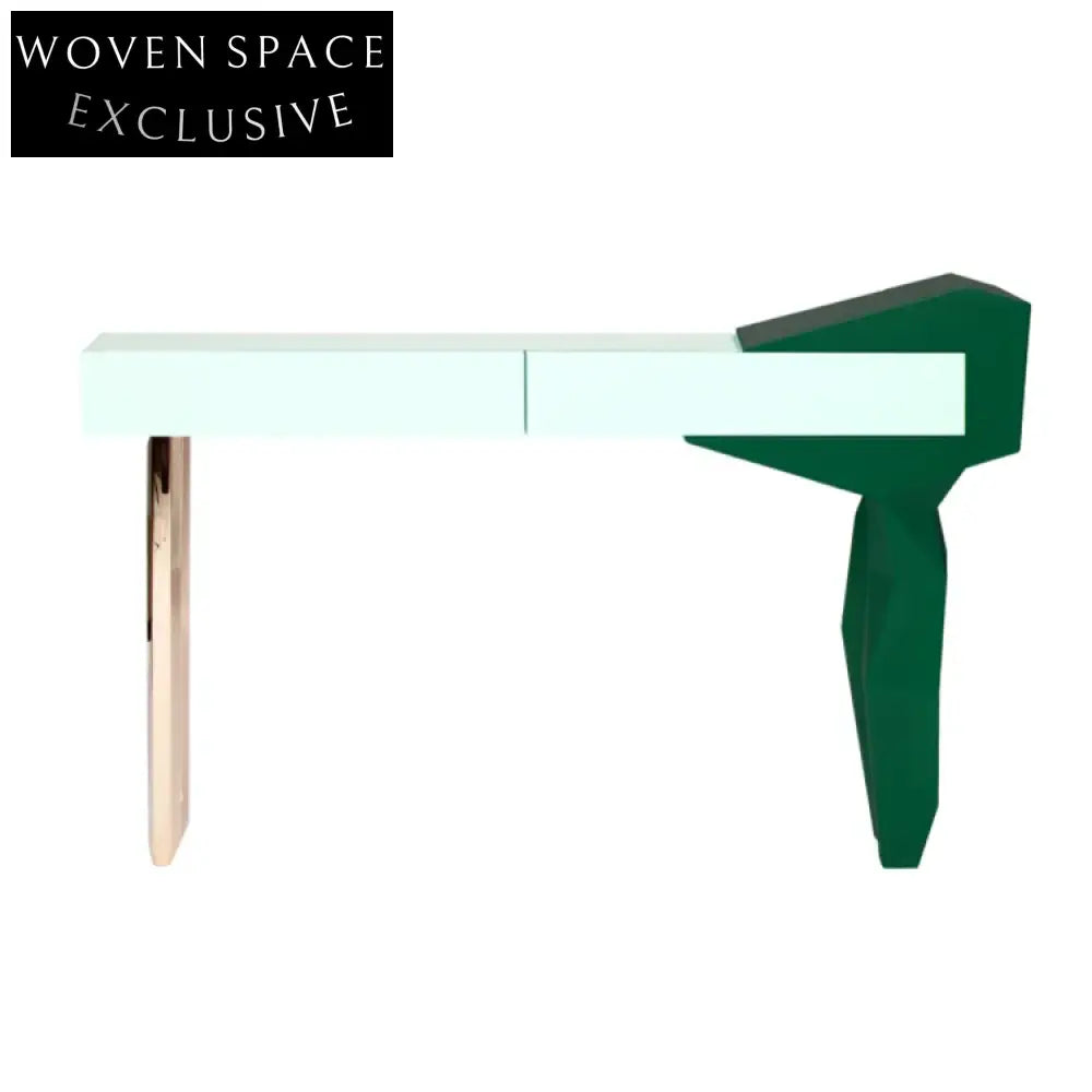 Modern Geometric Solid Wood Metal Entryway Console Table for Study & Bedroom