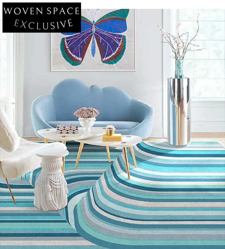 Modern Geometric Striped Polyester Area Rug for Teen Bedroom, Custom Size