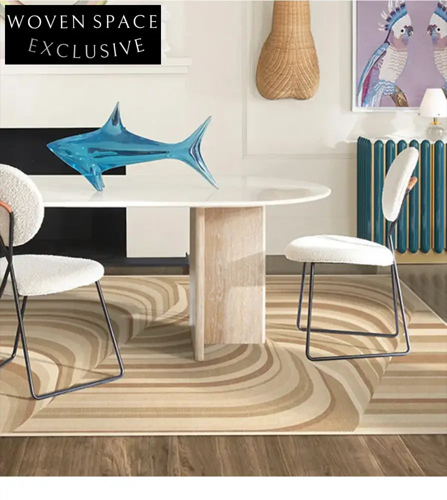 Modern Geometric Striped Polyester Area Rug for Teen Bedroom, Custom Size