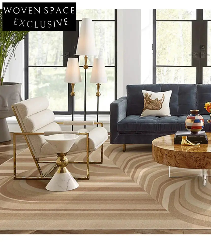 Modern Geometric Striped Polyester Area Rug for Teen Bedroom, Custom Size