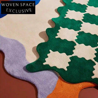 Modern Geometric Wave Area Rug, Nordic Style Handmade Polyester Bedroom Carpet