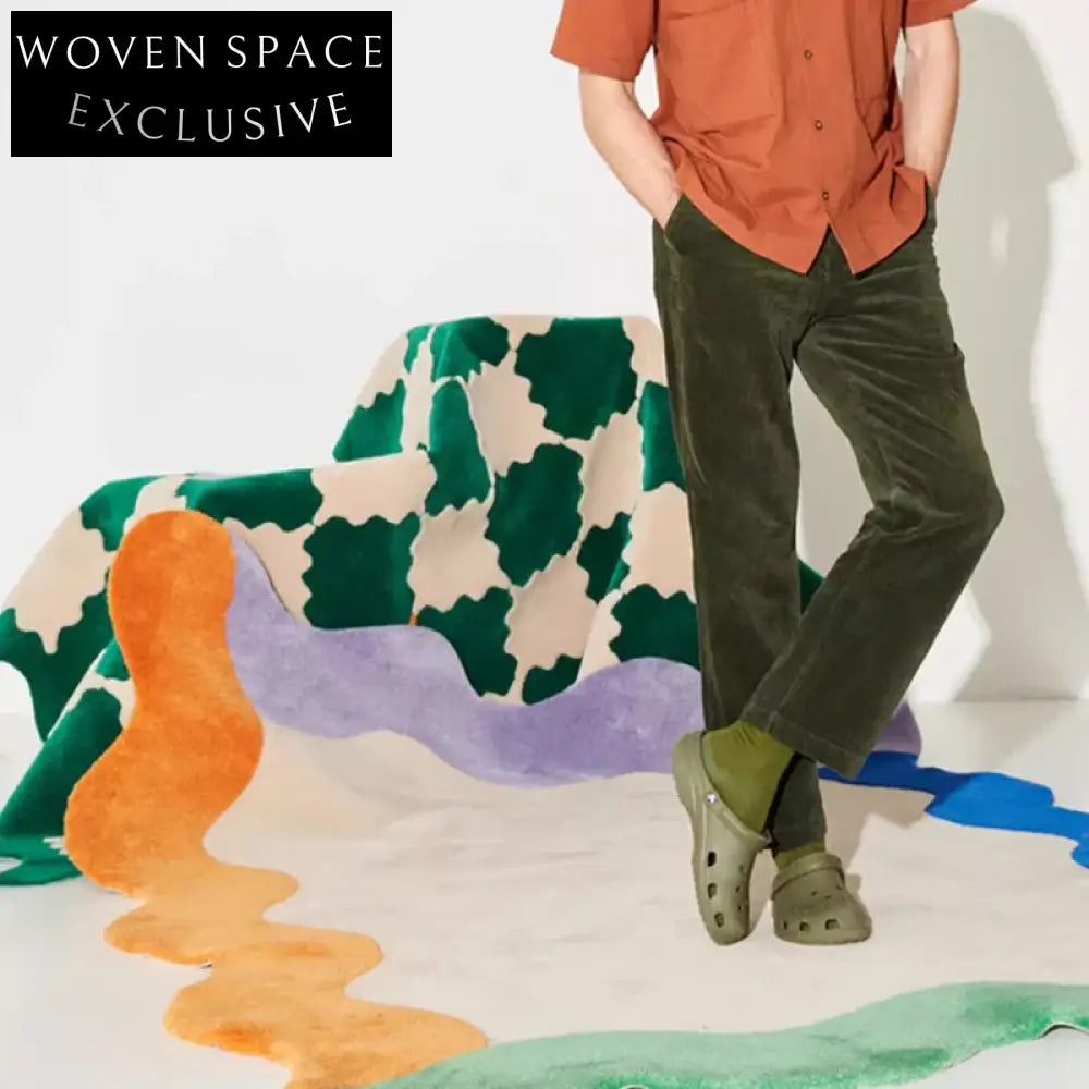 Modern Geometric Wave Area Rug, Nordic Style Handmade Polyester Bedroom Carpet