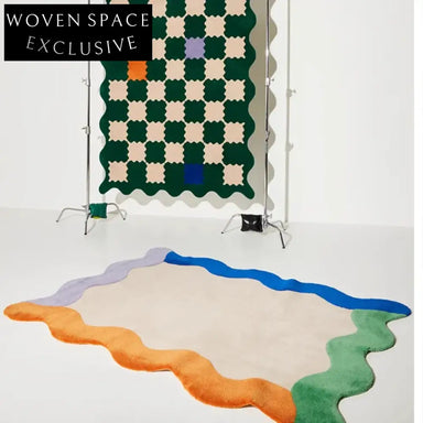 Modern Geometric Wave Area Rug, Nordic Style Handmade Polyester Bedroom Carpet