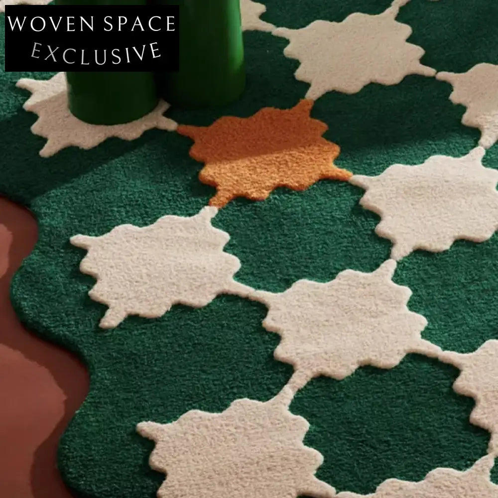 Modern Geometric Wave Area Rug, Nordic Style Handmade Polyester Bedroom Carpet