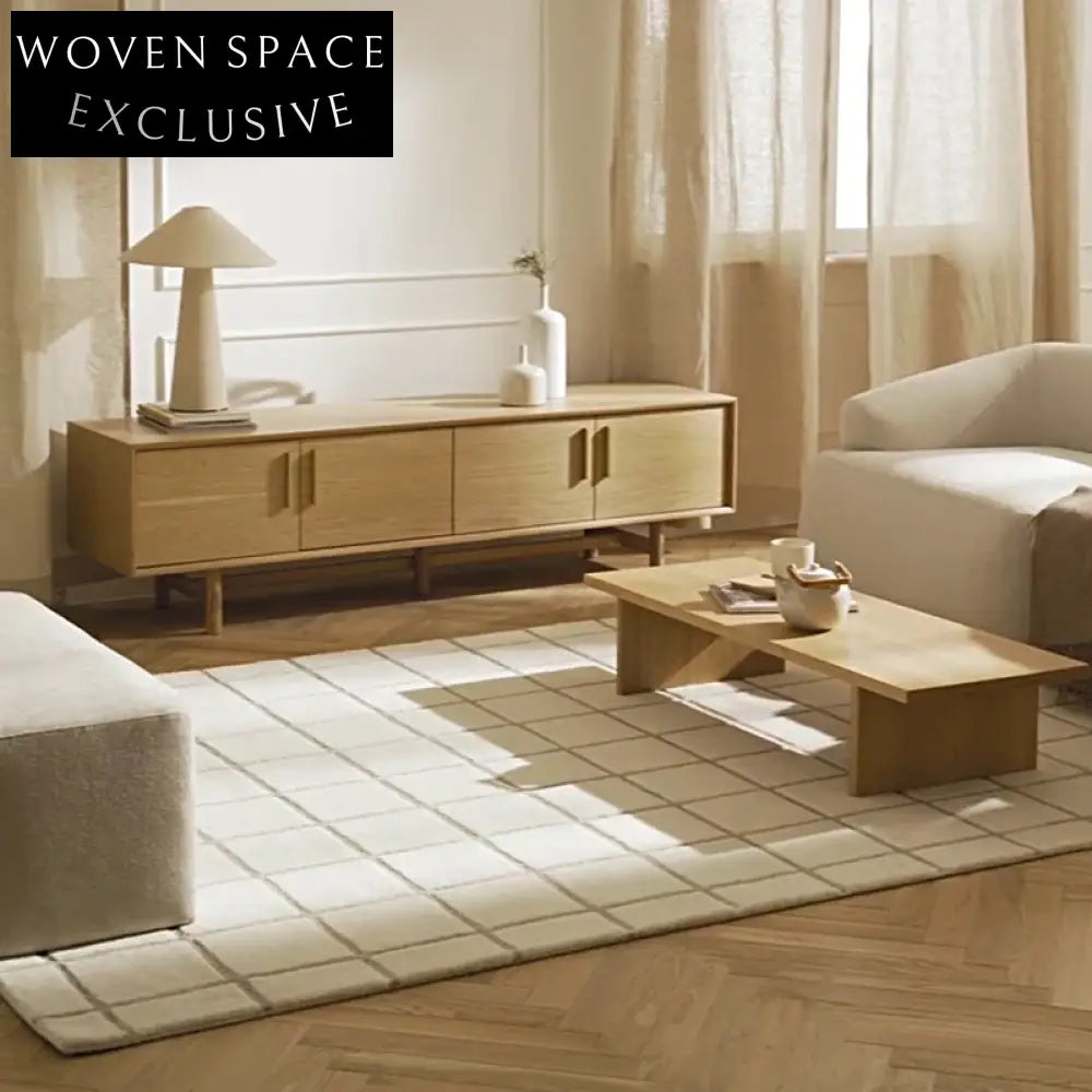 Modern Geometric Wool Area Rug Hand-Tufted Custom Design Home Decor Carpet