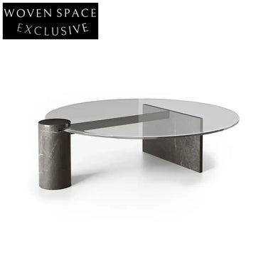 Modern Glass Top Marble Base Coffee Table and Side Table Set