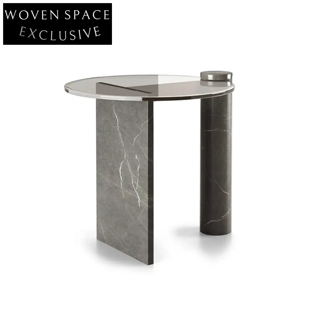 Modern Glass Top Marble Base Coffee Table and Side Table Set