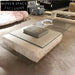 Modern Glass Top Rectangle Coffee Table with Natural Travertine Plinth