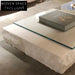 Modern Glass Top Rectangle Coffee Table with Natural Travertine Plinth