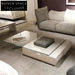 Modern Glass Top Rectangle Coffee Table with Natural Travertine Plinth