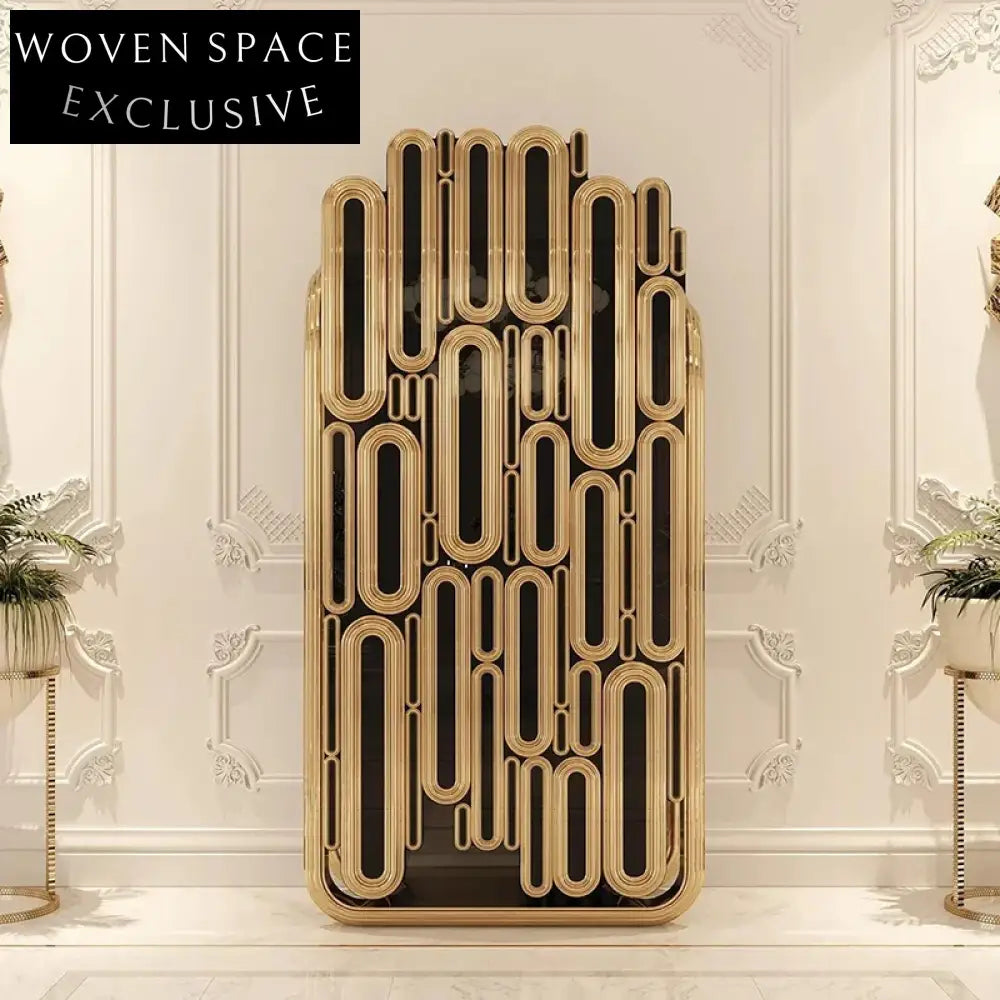 Modern Gold Metal Console Sideboard Cabinet with Glass Storage