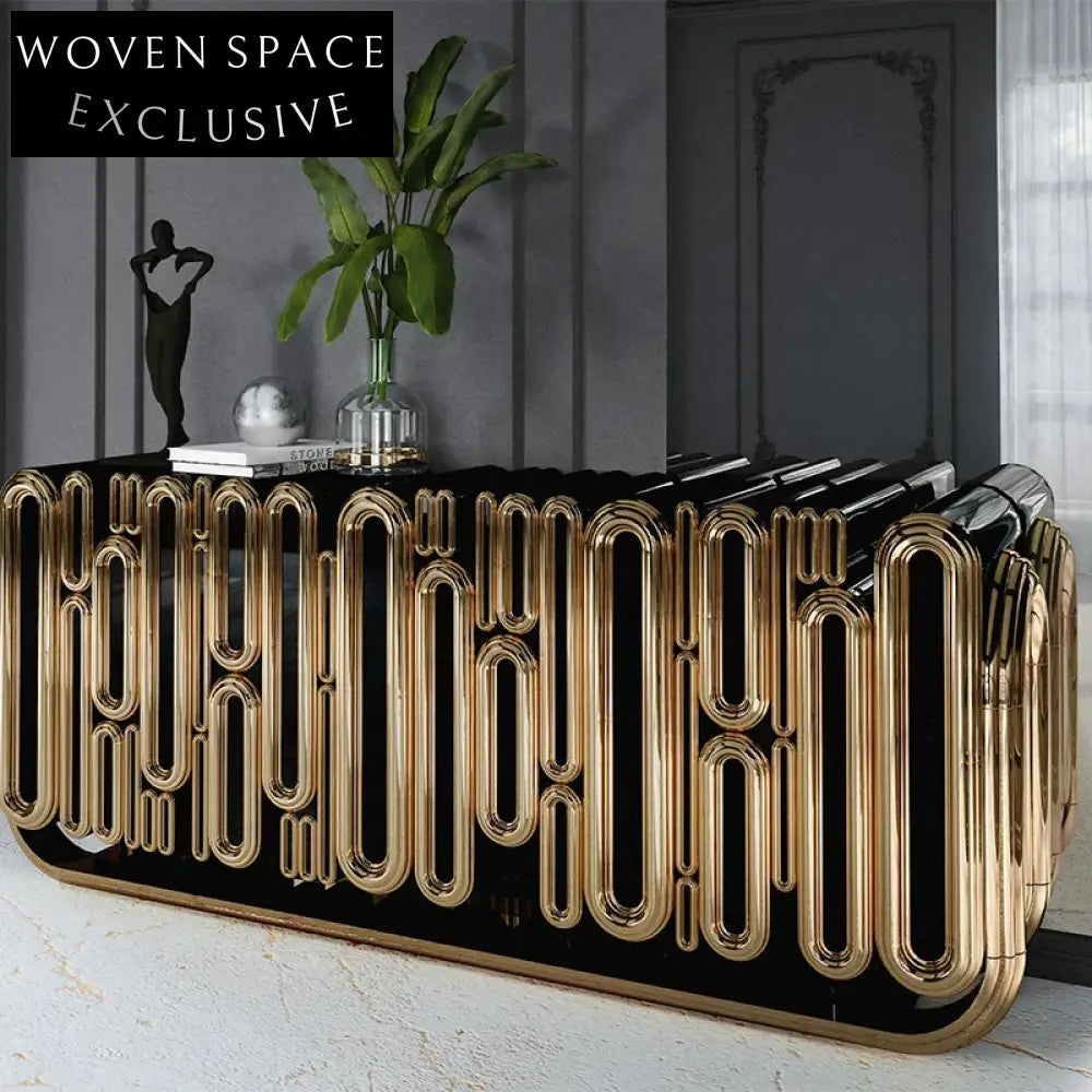 Modern Gold Metal Console Sideboard Cabinet with Glass Storage