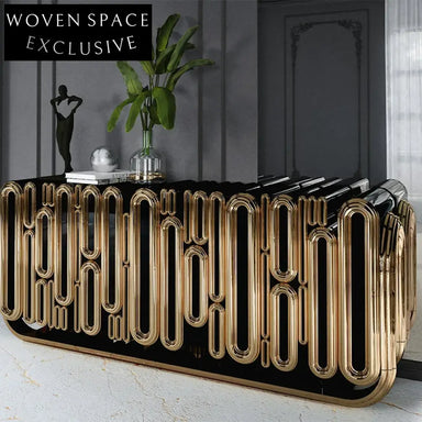 Modern Gold Metal Console Sideboard Cabinet with Glass Storage