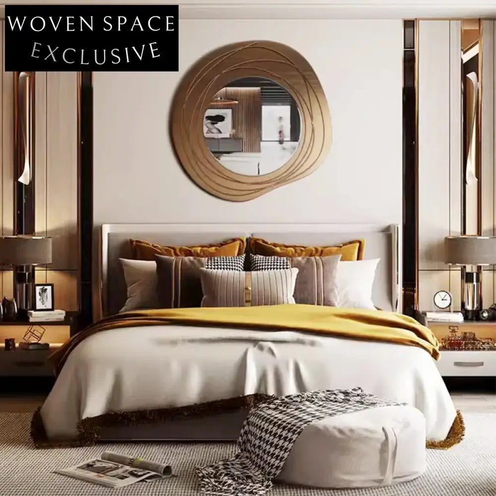 Modern Gold Metal Frame Round Wall Mirror for Living Room & Bedroom Decor