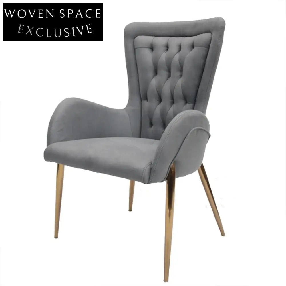 Modern Gold Metal Leg Fabric Dining Chair with Armrests for Dining Room