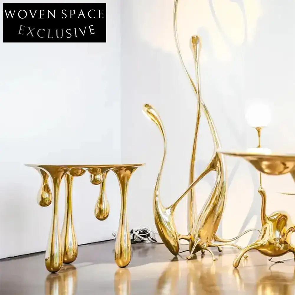 Modern Gold Metal Leg Round Top Luxury Drop Shaped Home Dining Table