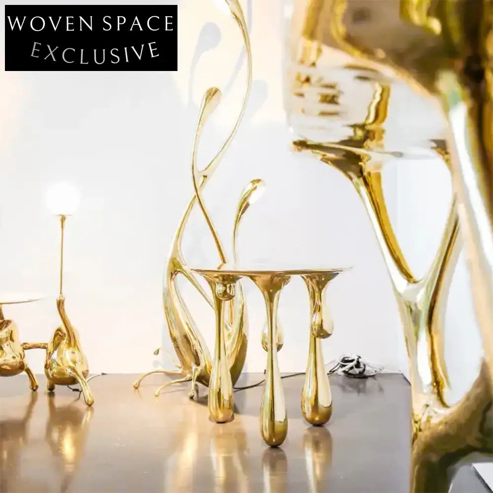 Modern Gold Metal Leg Round Top Luxury Drop Shaped Home Dining Table