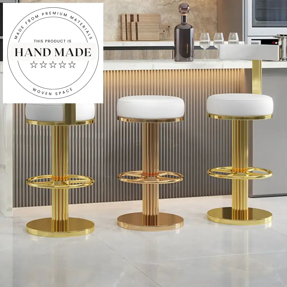 Modern Golden Metal Leather Adjustable Nordic Luxury Front Desk High Bar Chair