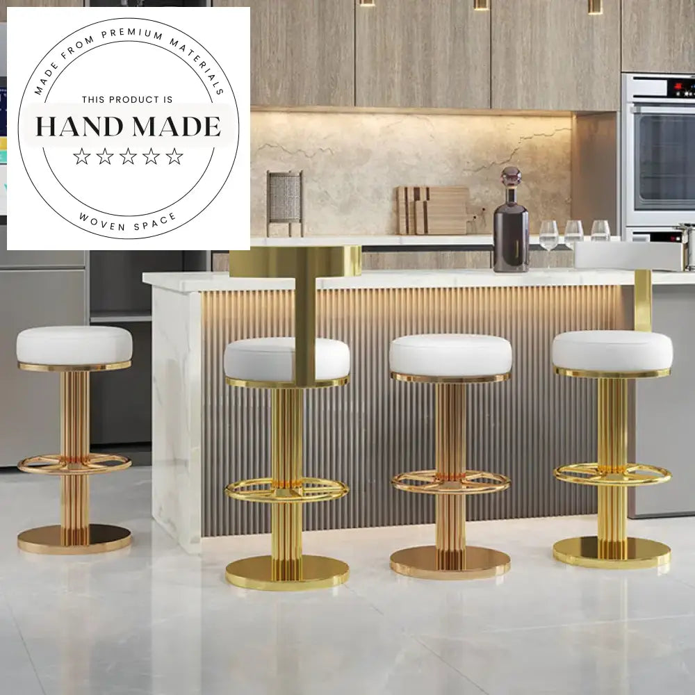 Modern Golden Metal Leather Adjustable Nordic Luxury Front Desk High Bar Chair