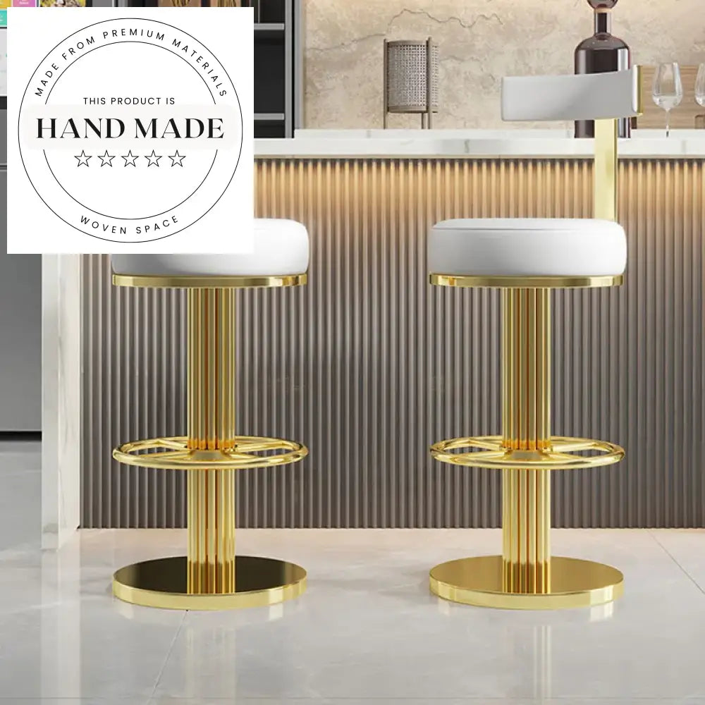 Modern Golden Metal Leather Adjustable Nordic Luxury Front Desk High Bar Chair
