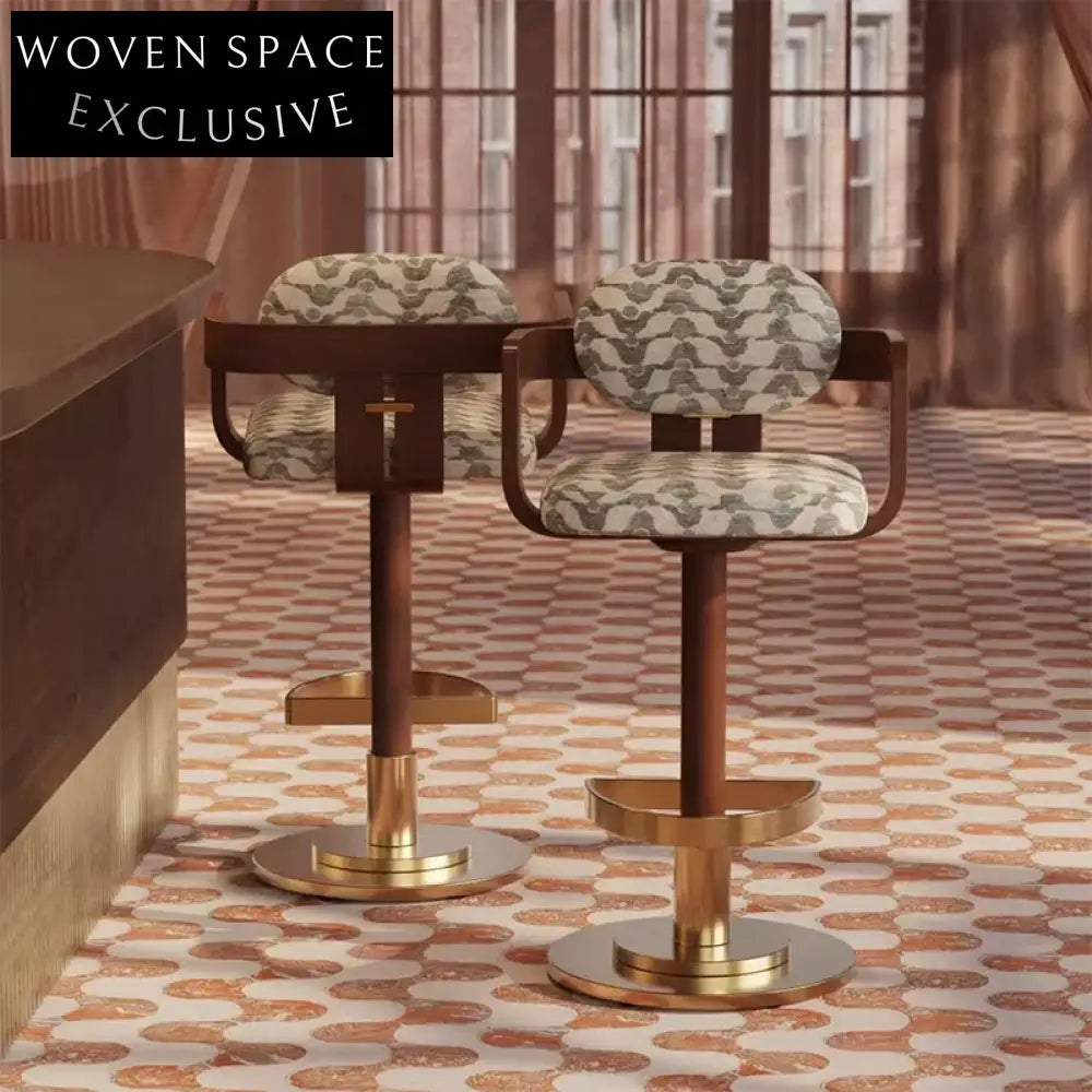 Modern Golden Stainless Steel Fabric Swivel Bar Chair for Kitchen Dining